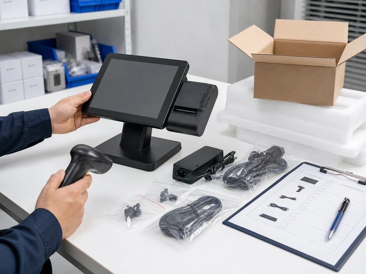 POS hardware sample coordination with accessories and practical checklist